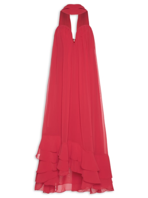 Vestido Decote Faixa Chiffon - Vermelho