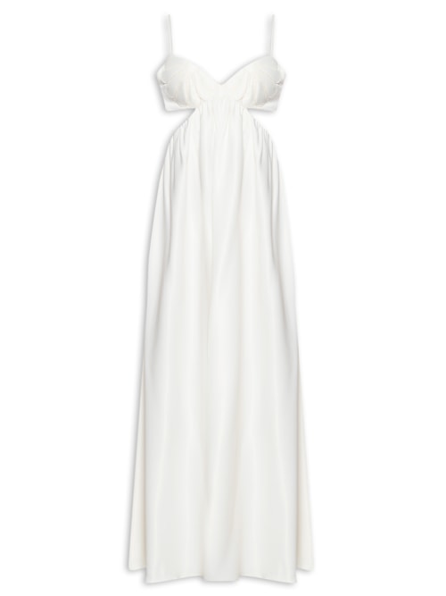 Vestido Decote Flor - Off White