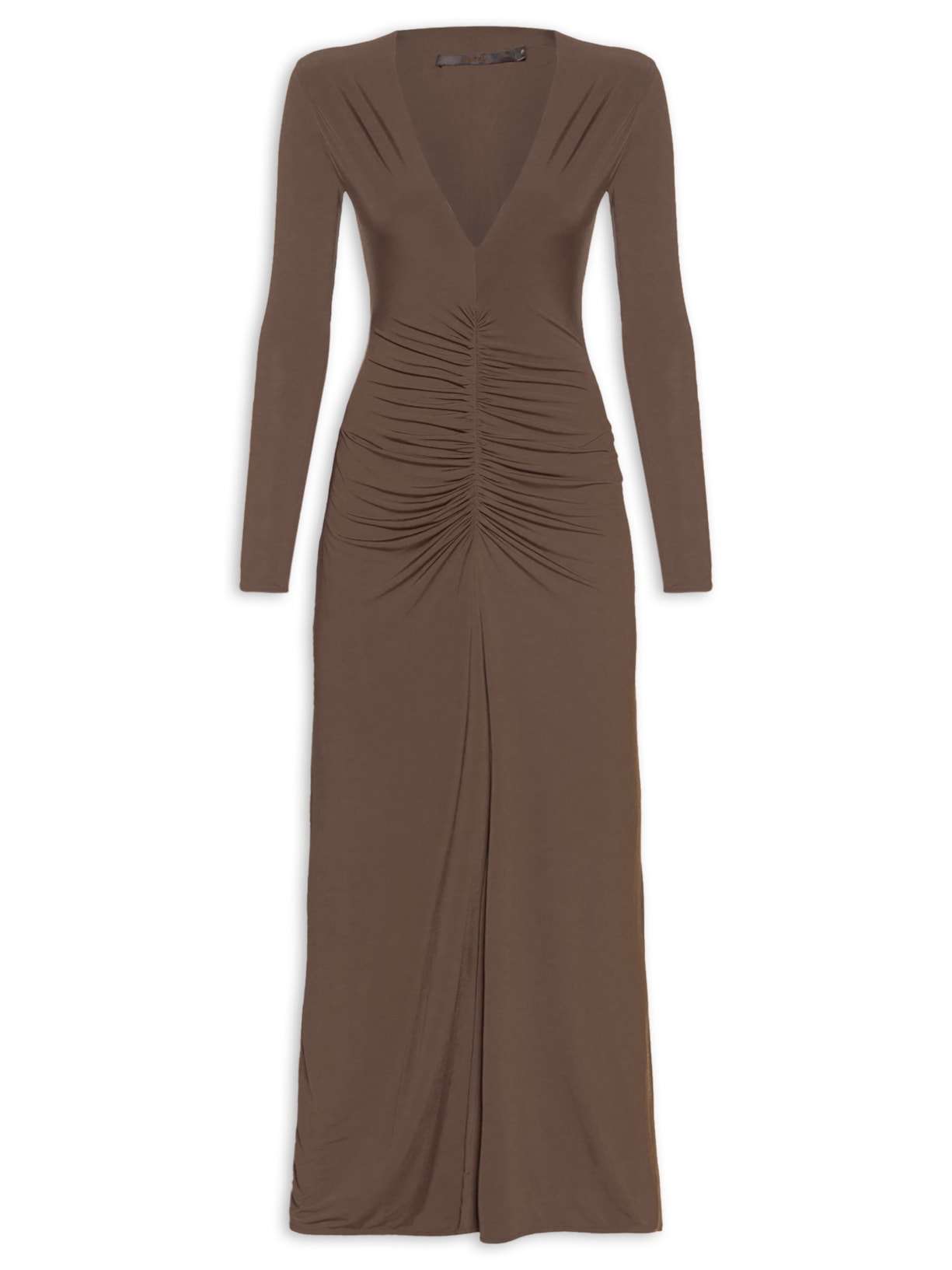 Vestido Decote Franzido Jersey – Marrom Animale