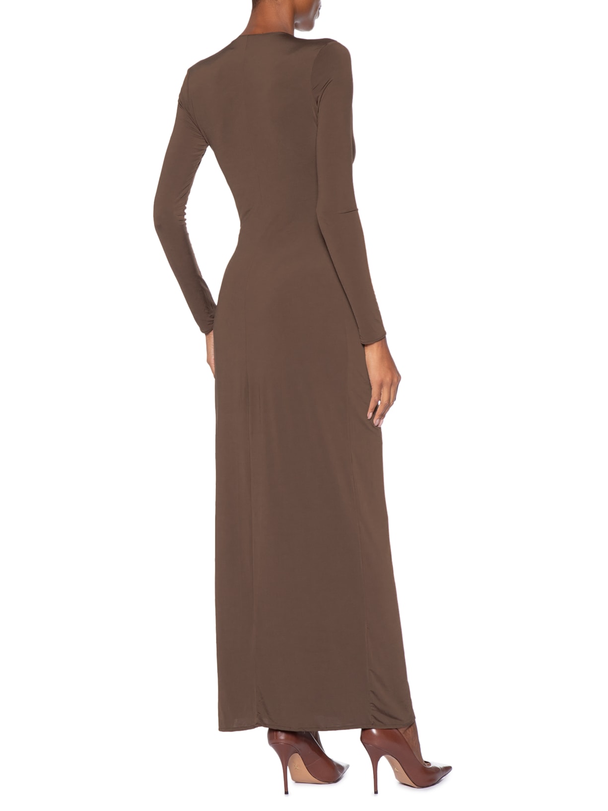 Vestido Decote Franzido Jersey – Marrom Animale