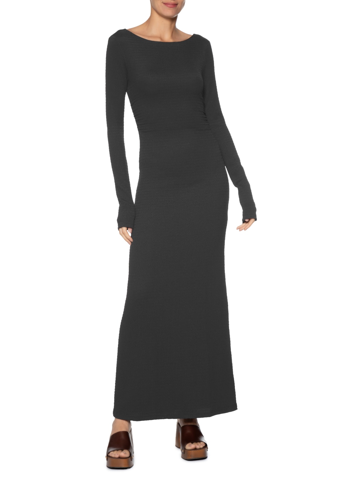 Vestido Decote Manga Longa Preto Farm