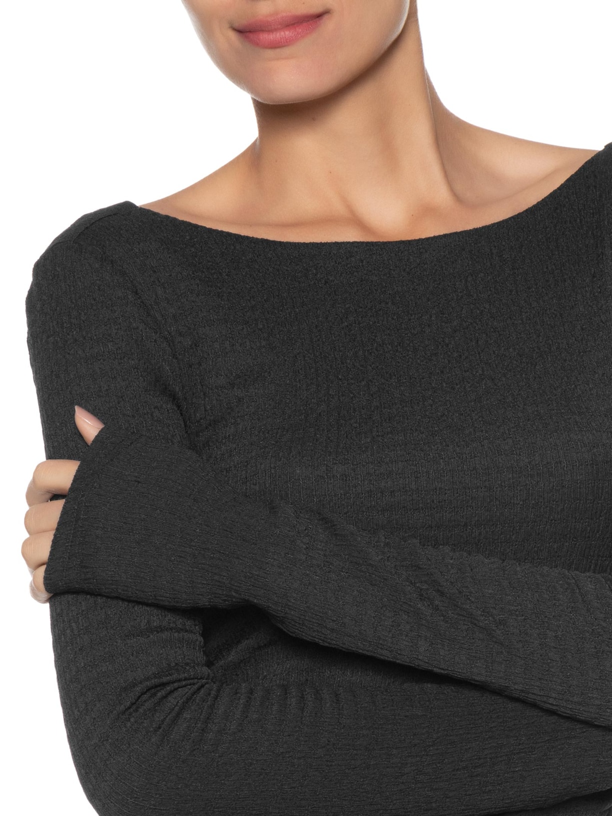 Vestido Decote Manga Longa Preto Farm