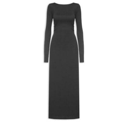 Vestido Decote Manga Longa - Preto