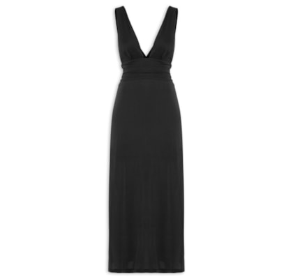 Vestido Decote Profundo Pala Franzida - Preto