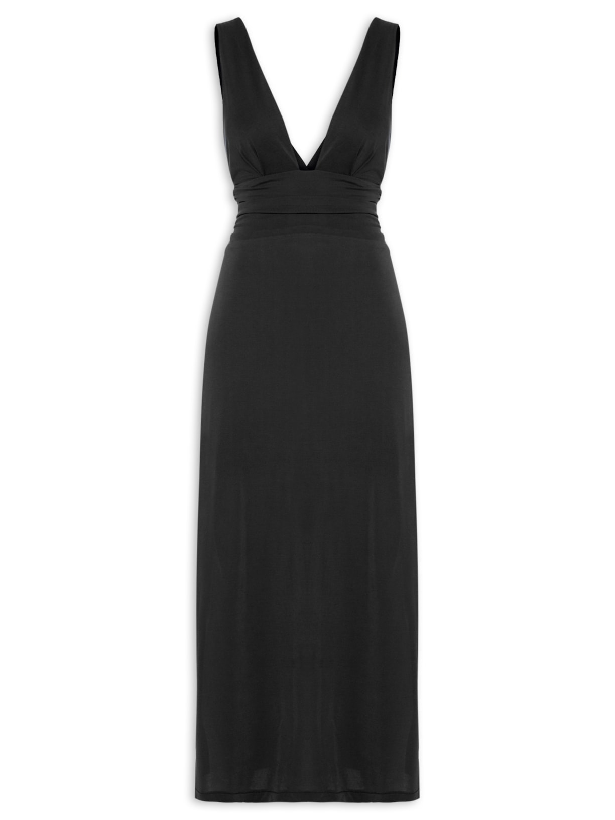 Vestido Decote Profundo Pala Franzida - Preto