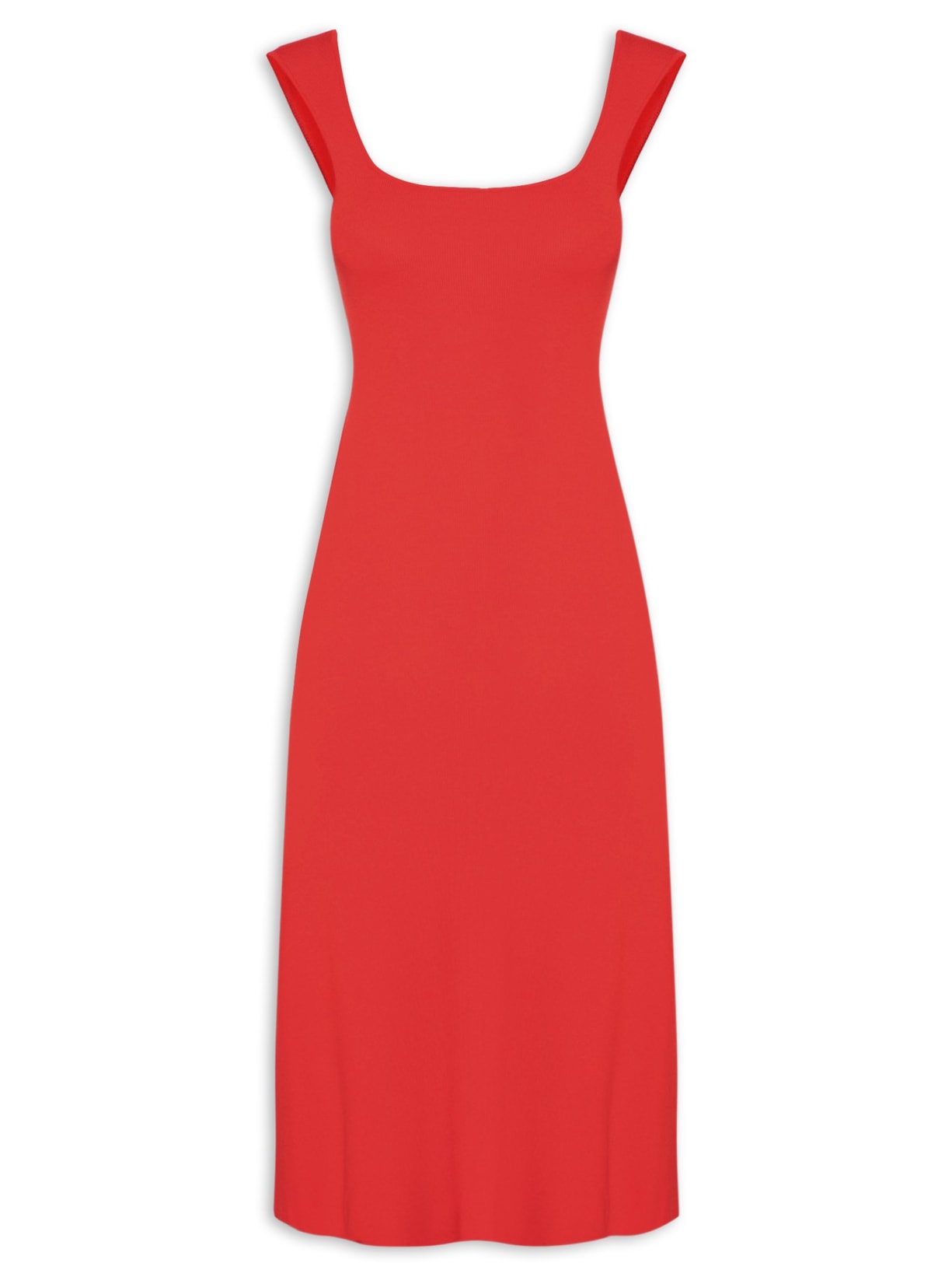 Vestido Decote Quadrado Midi Tricot - Vermelho