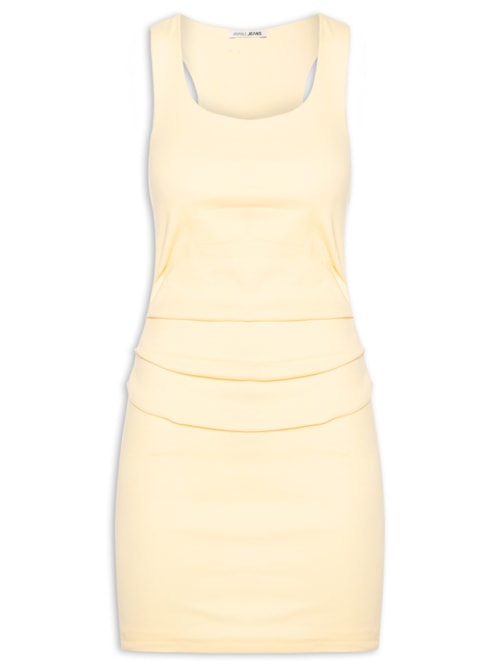 Vestido Decote Quadrado Sólido - Amarelo