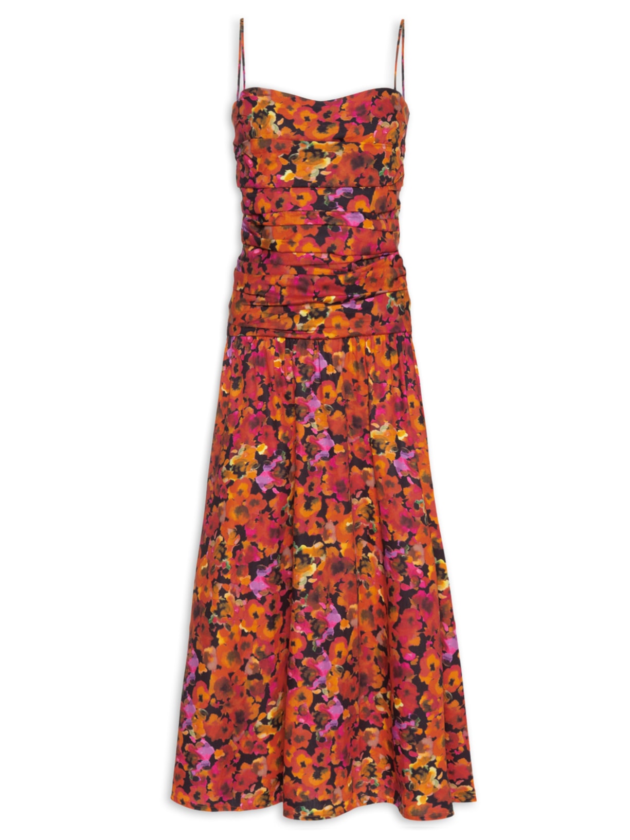 Vestido Decote Reto Franzido Pala - Laranja