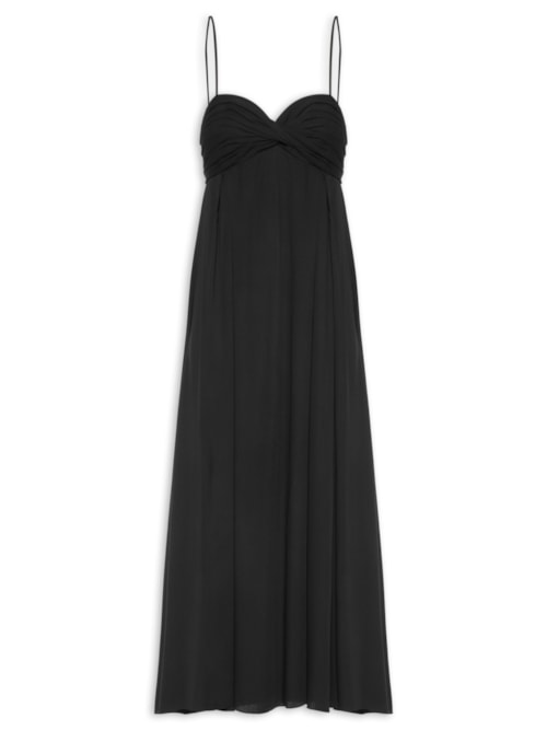 Vestido Decote Torcido Nesgas - Preto
