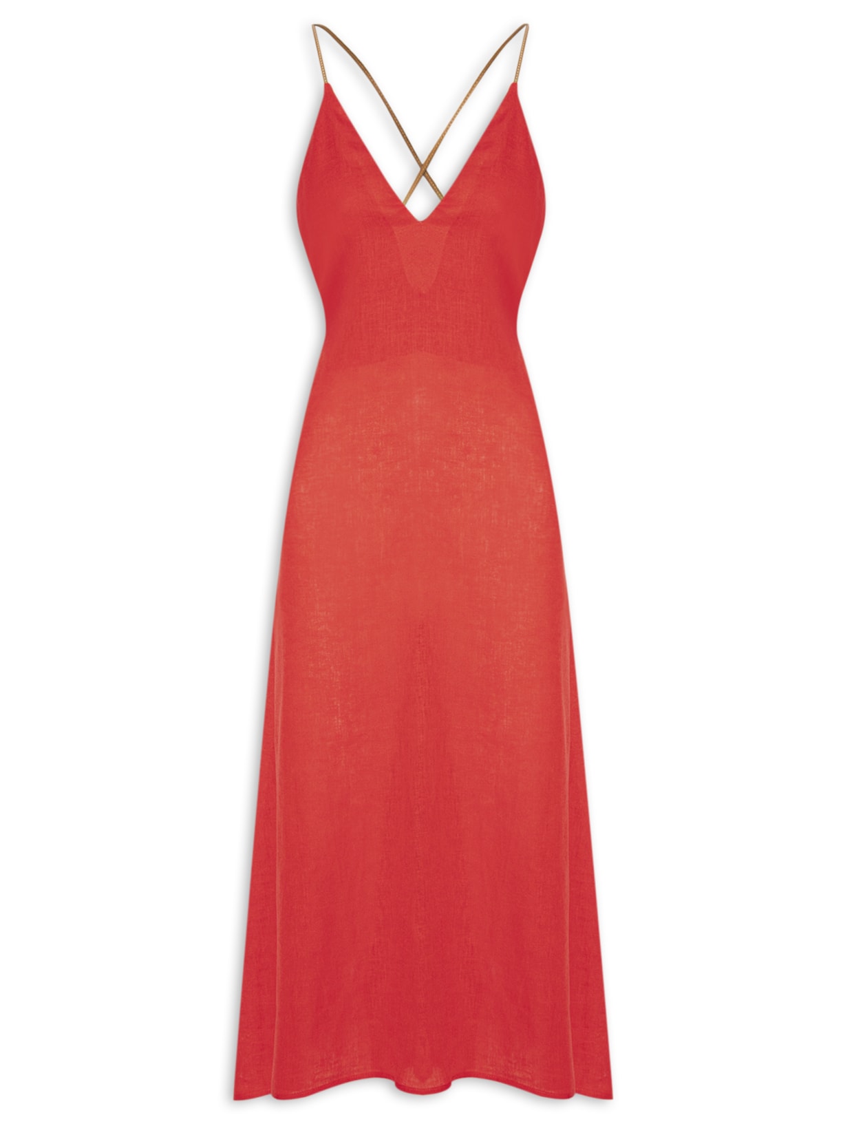 Vestido Decote V Alça Couro - Vermelho