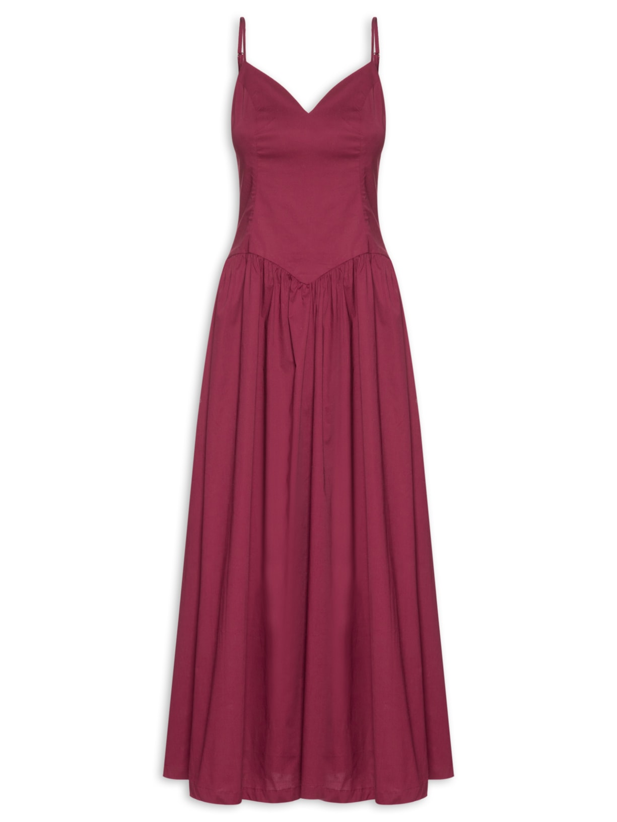 Vestido Decote V com Fenda e Bolsos - Vermelho