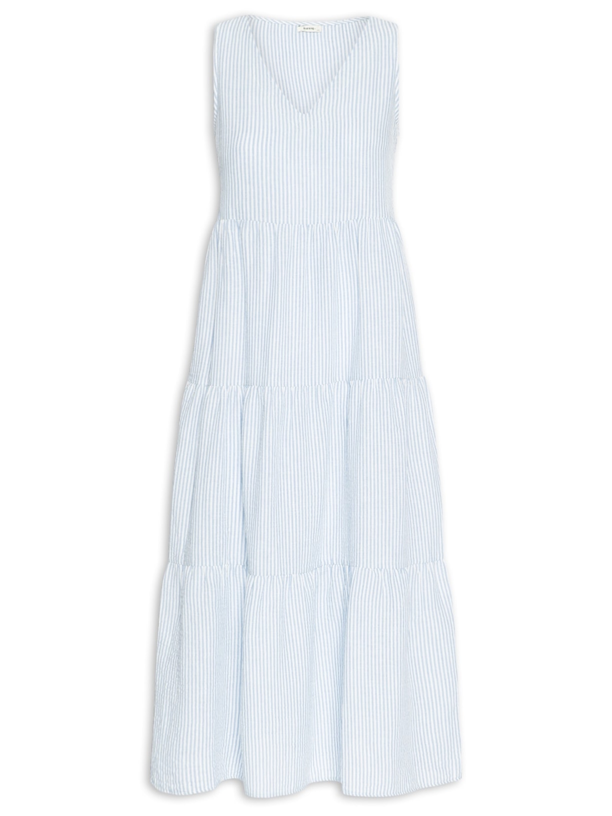 Vestido Decote V Listrado - Azul