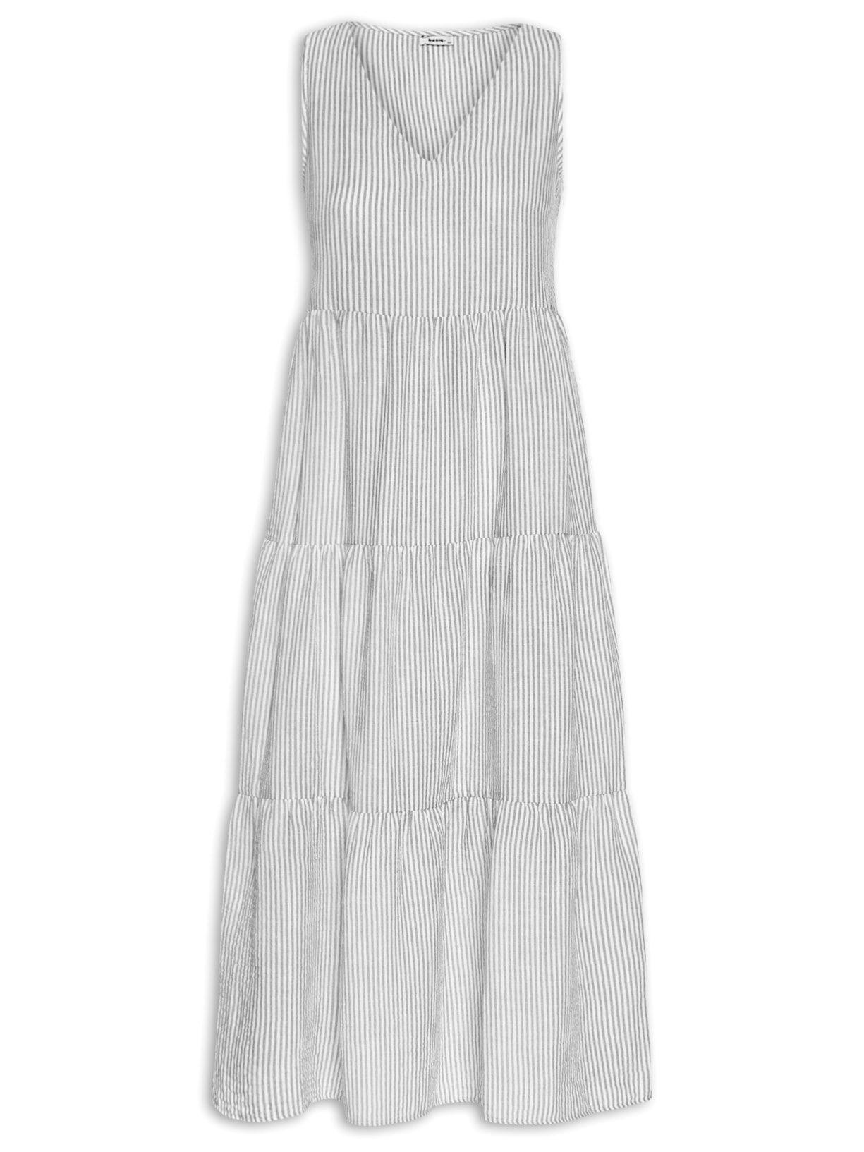 Vestido Decote V Listrado - Preto