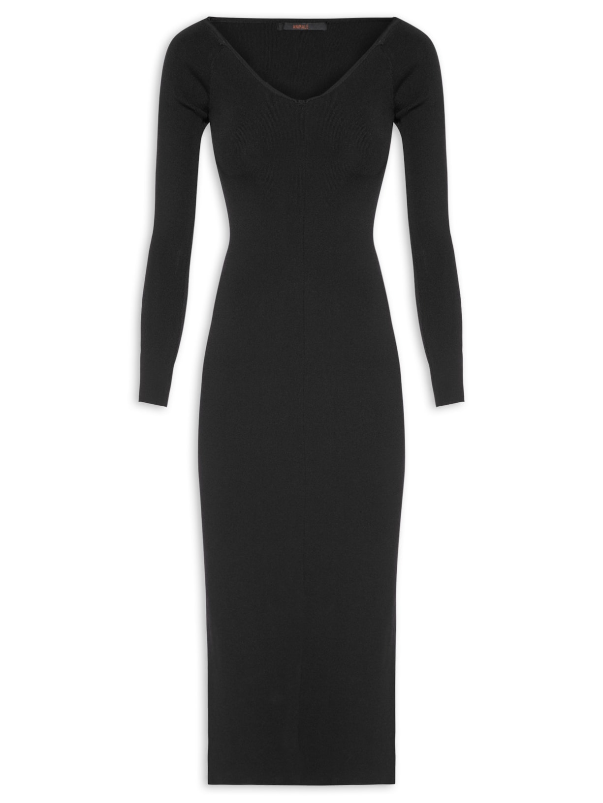 Vestido Decote V Ombro A Ombro Tricot - Preto