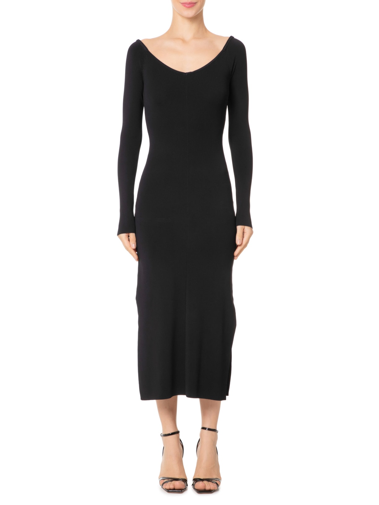 Vestido Decote V Ombro A Ombro Tricot Preto Animale