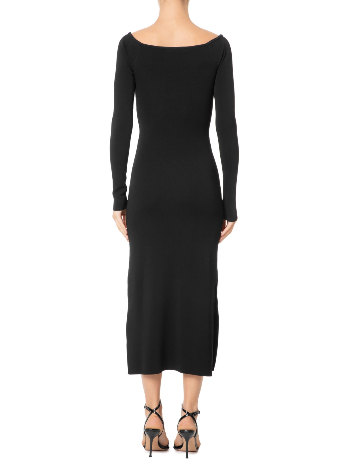 Vestido Decote V Ombro A Ombro Tricot Preto Animale