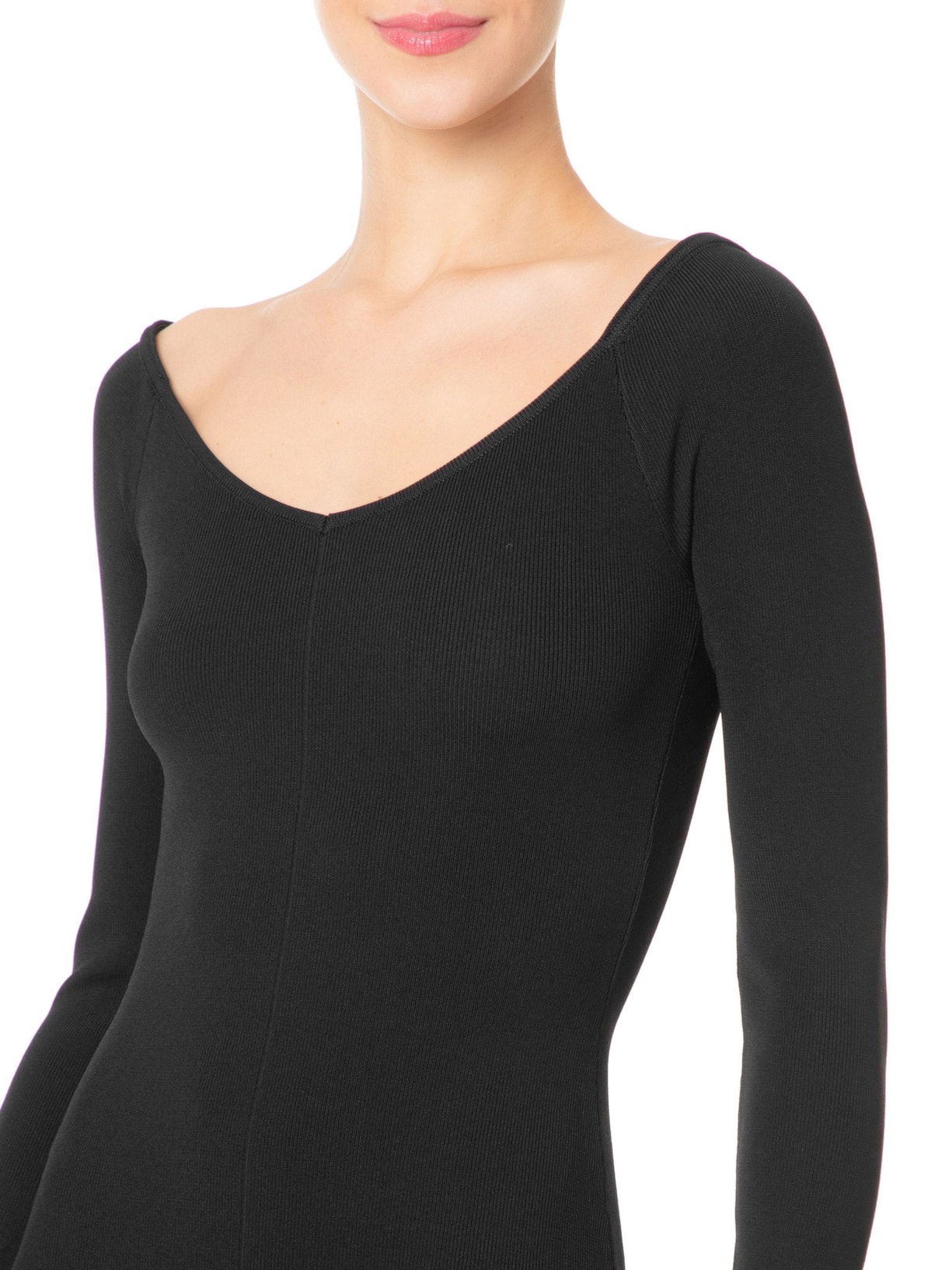 Vestido Decote V Ombro A Ombro Tricot Preto Animale