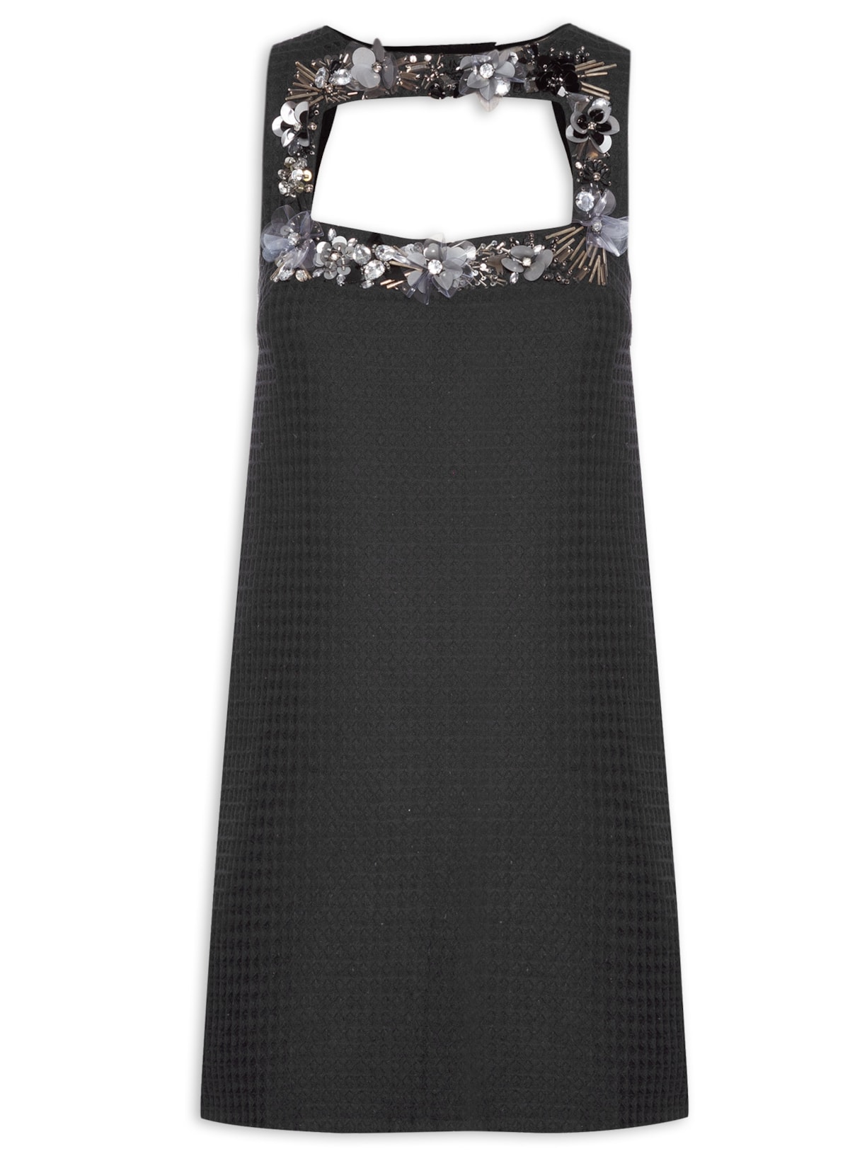 Vestido Decote Vazado E Bordado - Preto