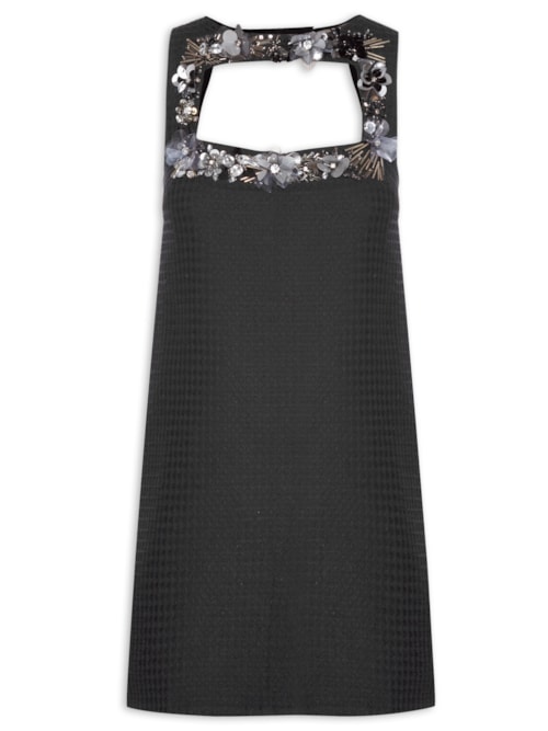 Vestido Decote Vazado E Bordado - Preto