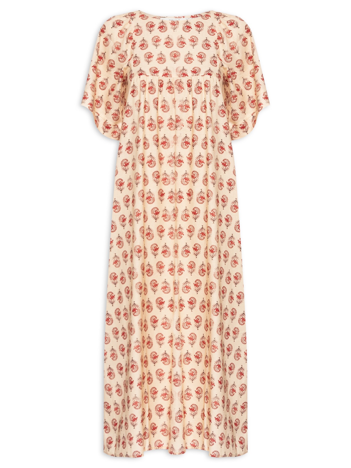 Vestido Detalhe Pala Estampa Lila - Bege