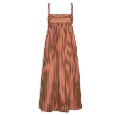 Vestido Devoil De Algodão Midi Top Faixa Listrado - Laranja