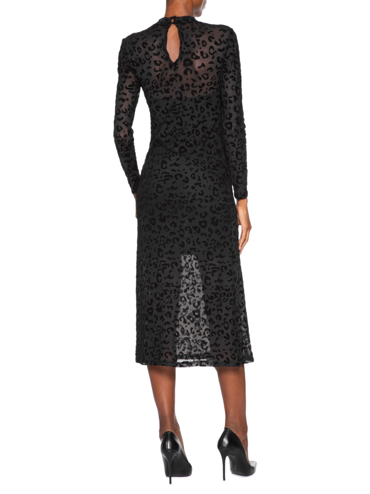 Vestido Devorê Onça Manga Longa Preto Animale Jeans