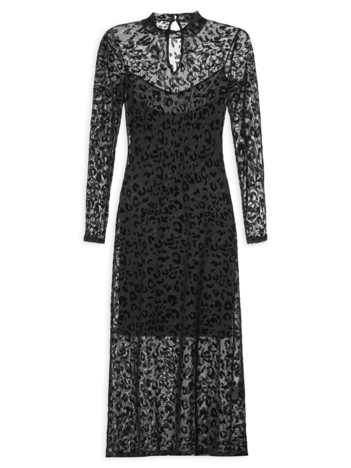 Vestido Devorê Onça Manga Longa Preto Animale Jeans