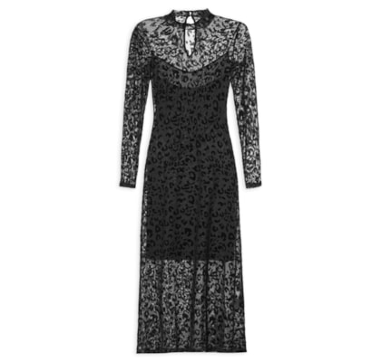 Vestido Devorê Onça Manga Longa - Preto