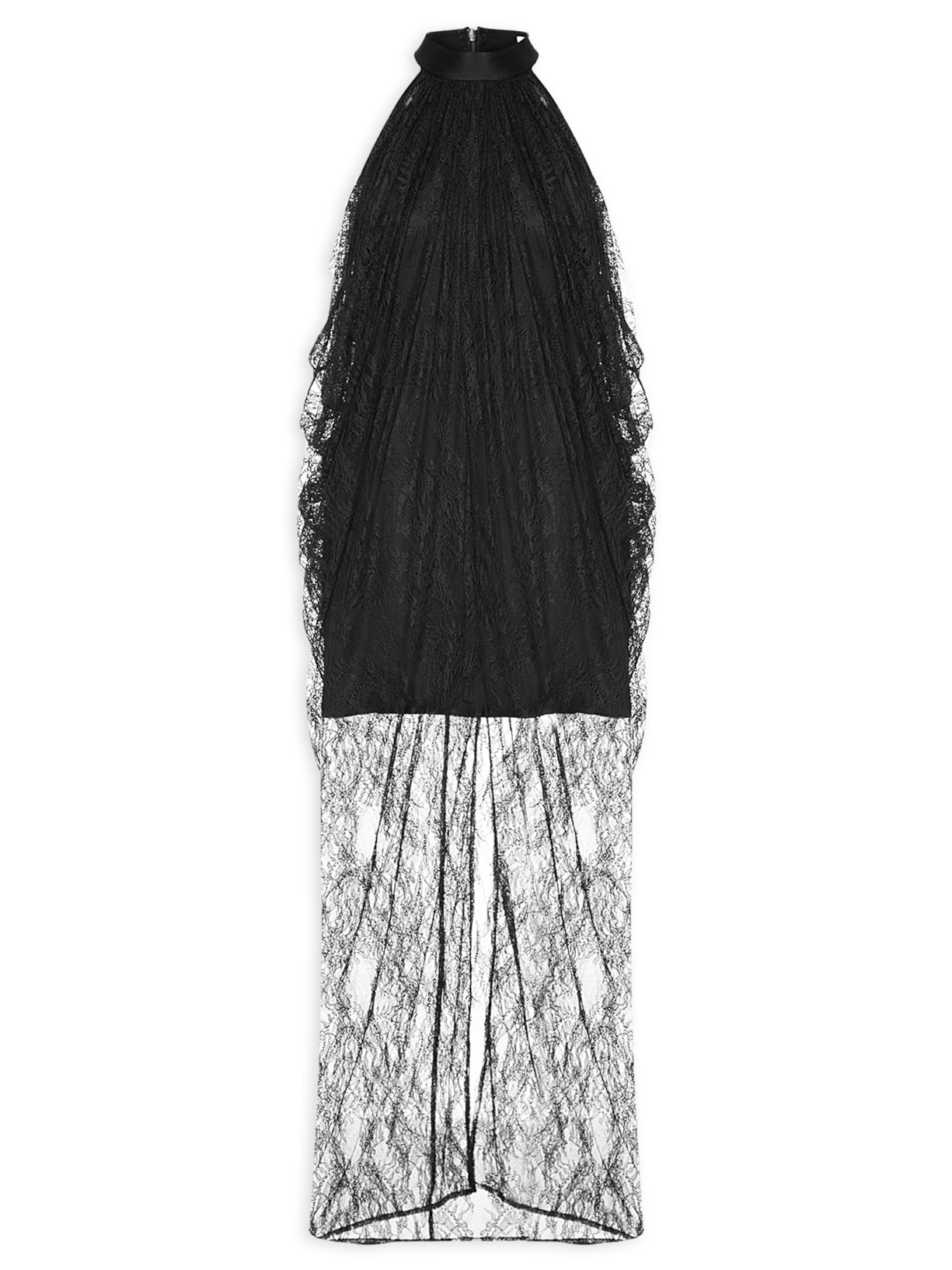 Vestido Drapeado Gola - Preto