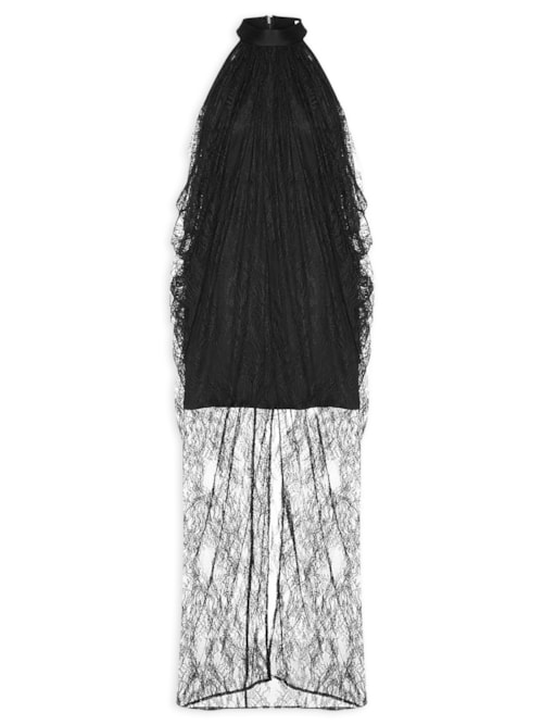 Vestido Drapeado Gola - Preto