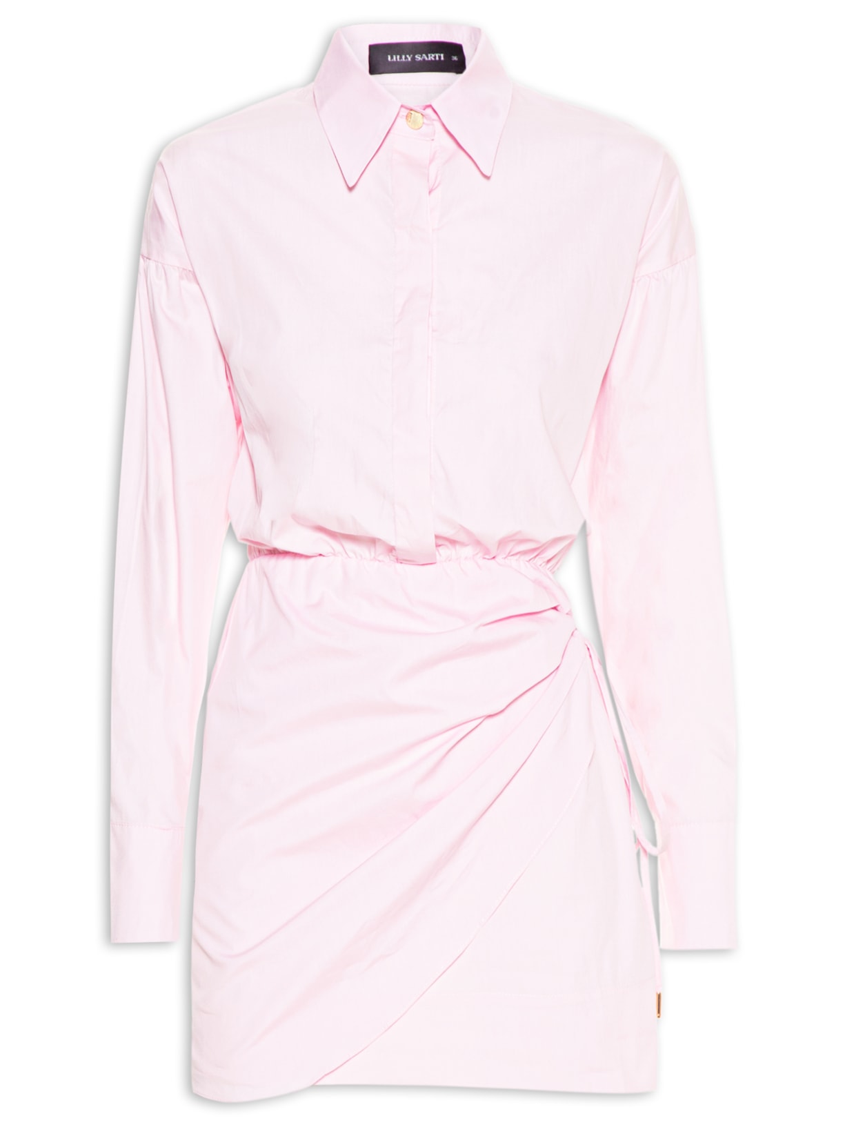 Vestido Drapeado Tricoline Rosa Lilly Sarti