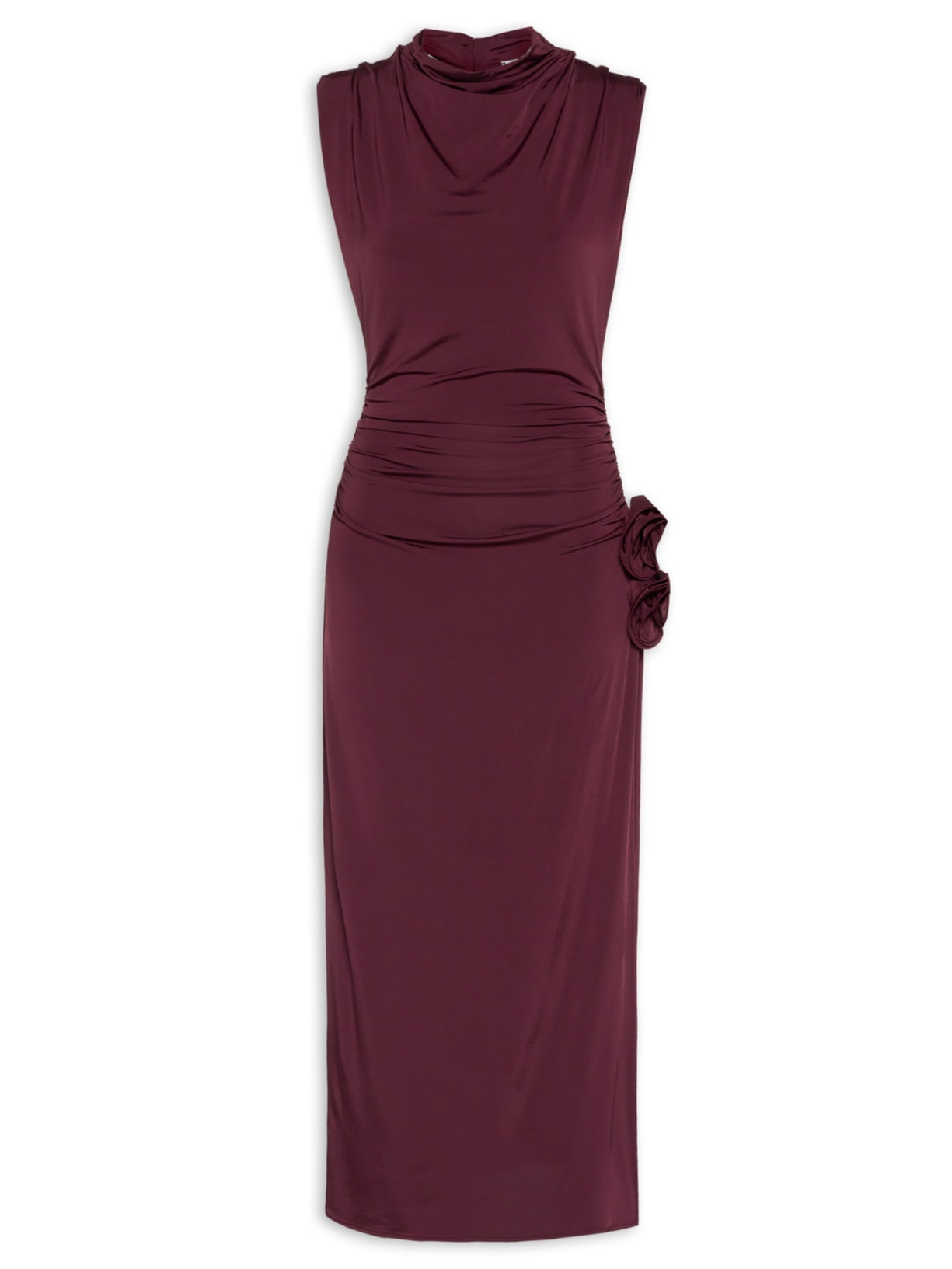 Vestido Draped High Neck Midi - Vinho