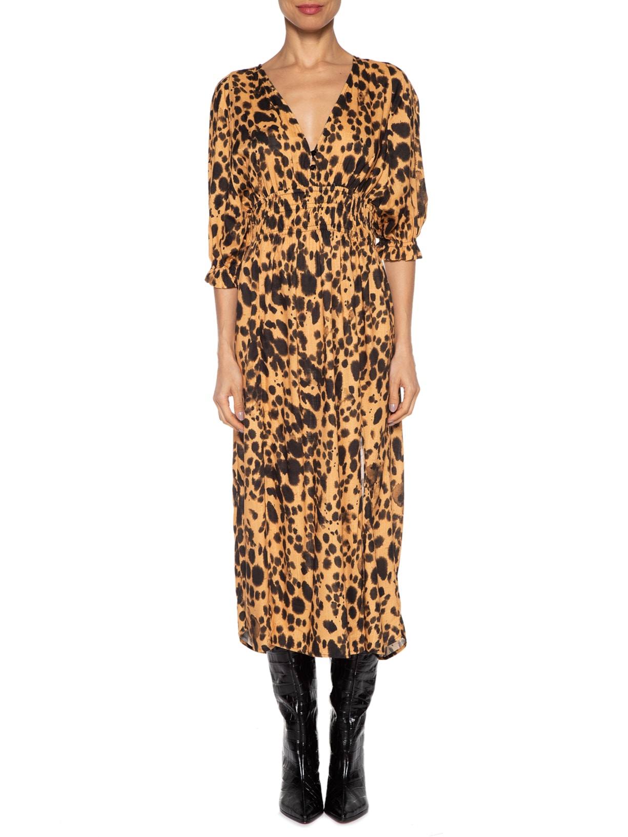 Vestido Elástico Detalhe Onça Nankin Animal Print Animale