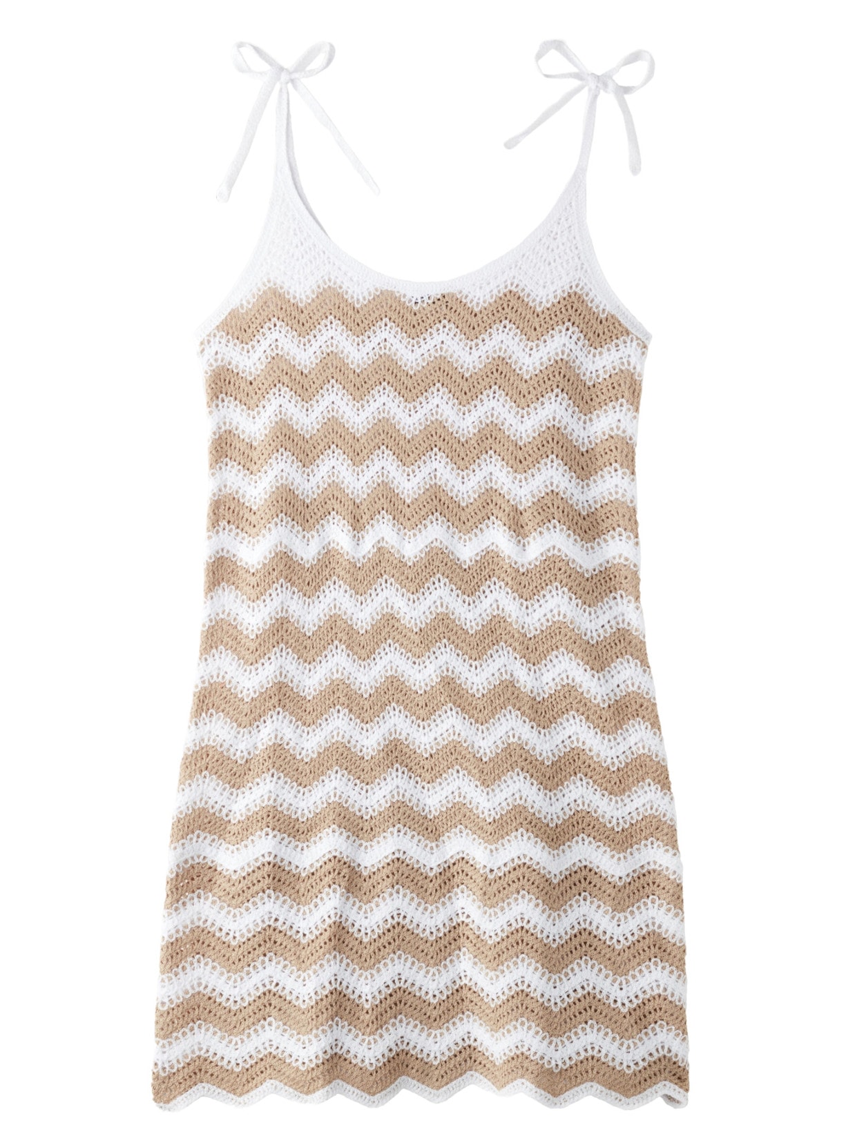 Vestido Em Crochê Com Estampa Chevron - Bege