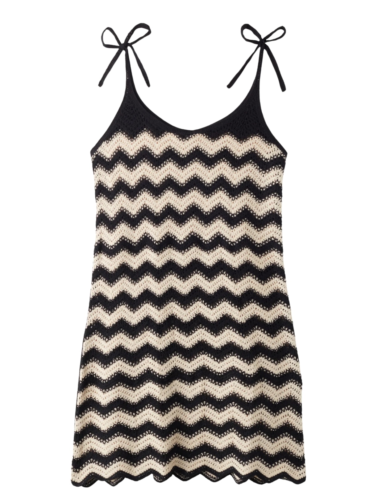 Vestido Em Crochê Com Estampa Chevron - Preto