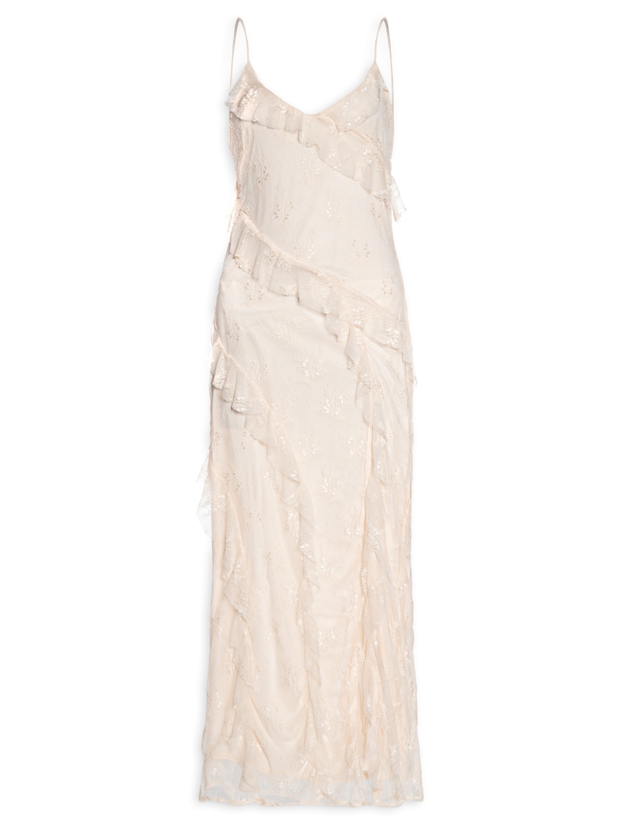 Vestido Em Renda Com Babados Bege Market 33