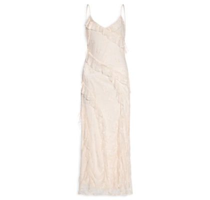 Vestido Em Renda Com Babados - Bege