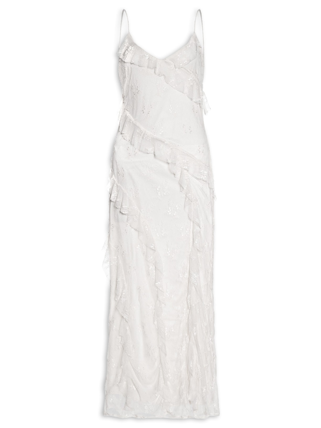 Vestido Em Renda Com Babados Off White Market 33