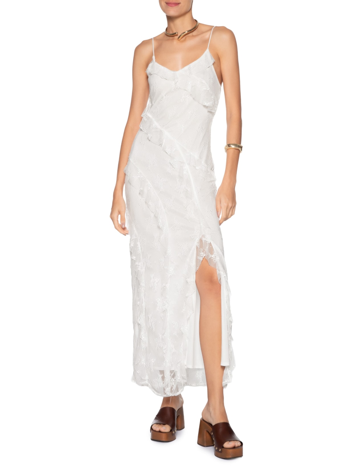 Vestido Em Renda Com Babados Off White Market 33