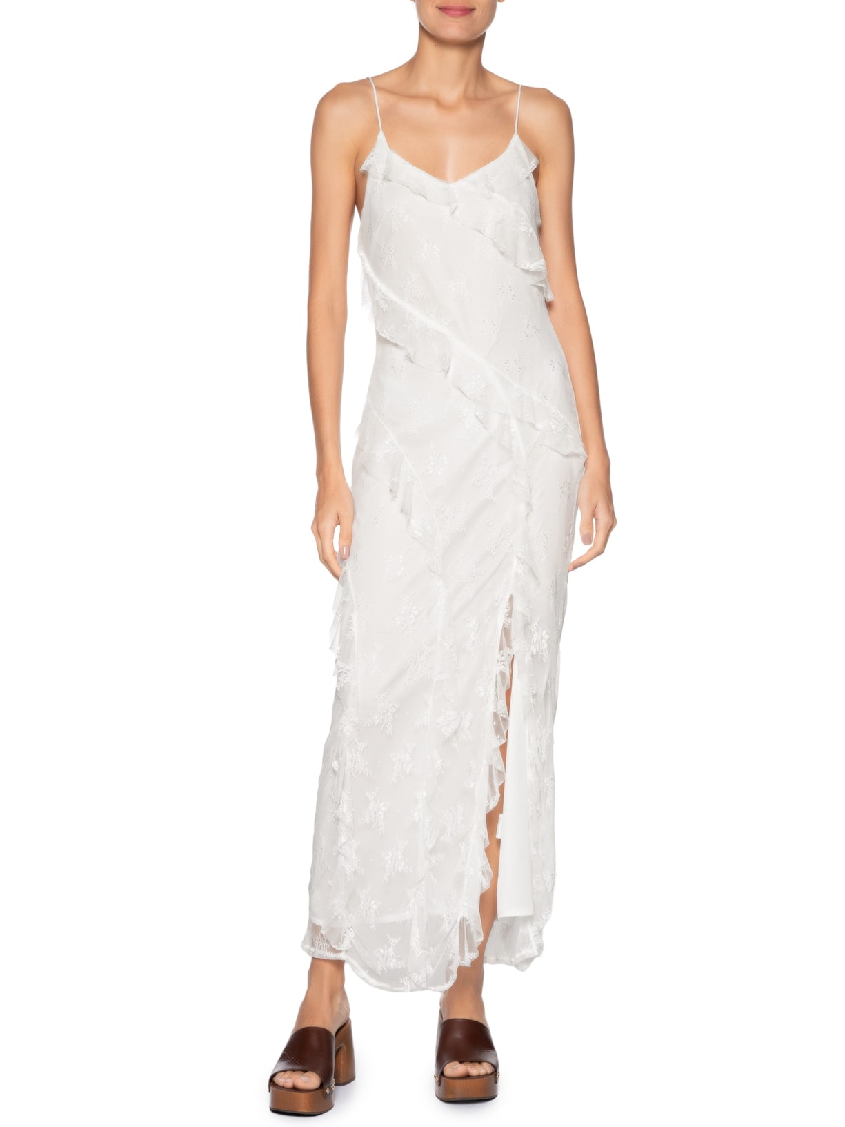 Vestido Em Renda Com Babados Off White Market 33