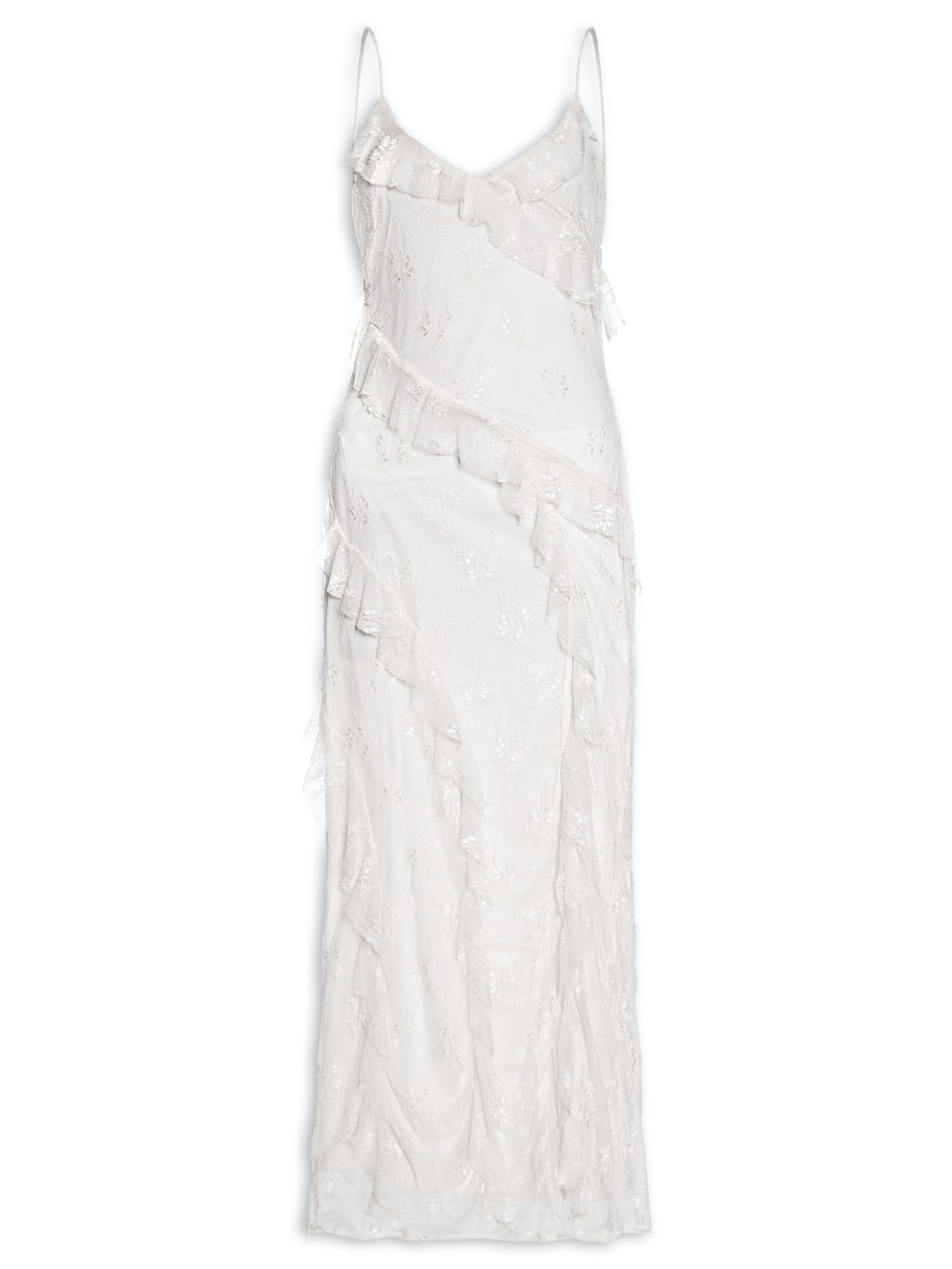 Vestido Em Renda Com Babados - Off White
