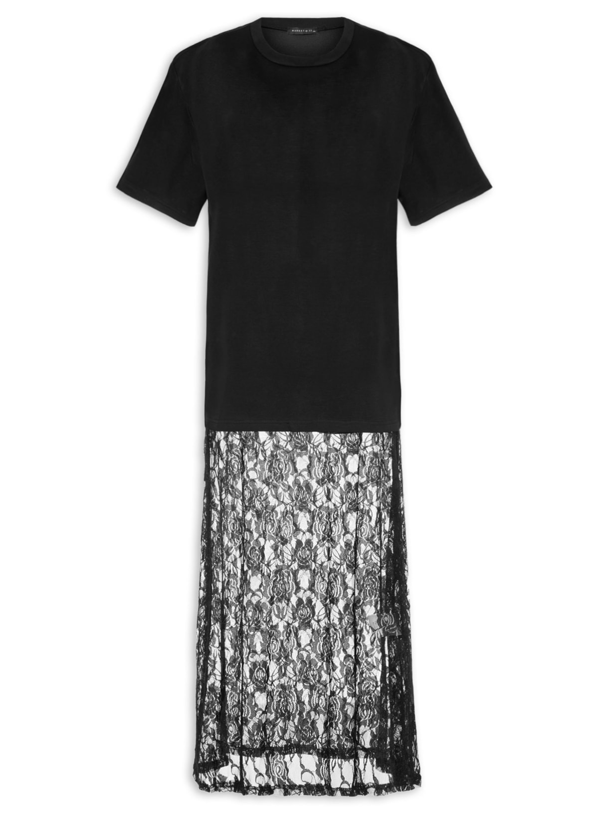 Vestido Em Renda Com Camiseta Sobreposta Preto Market 33