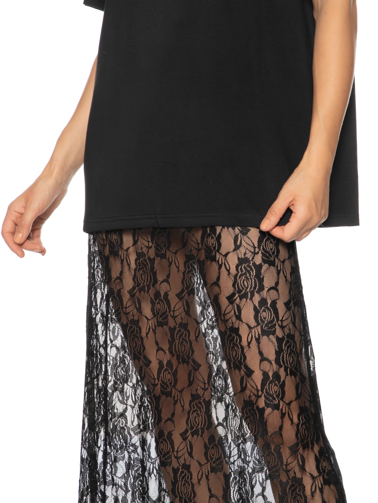 Vestido Em Renda Com Camiseta Sobreposta Preto Market 33