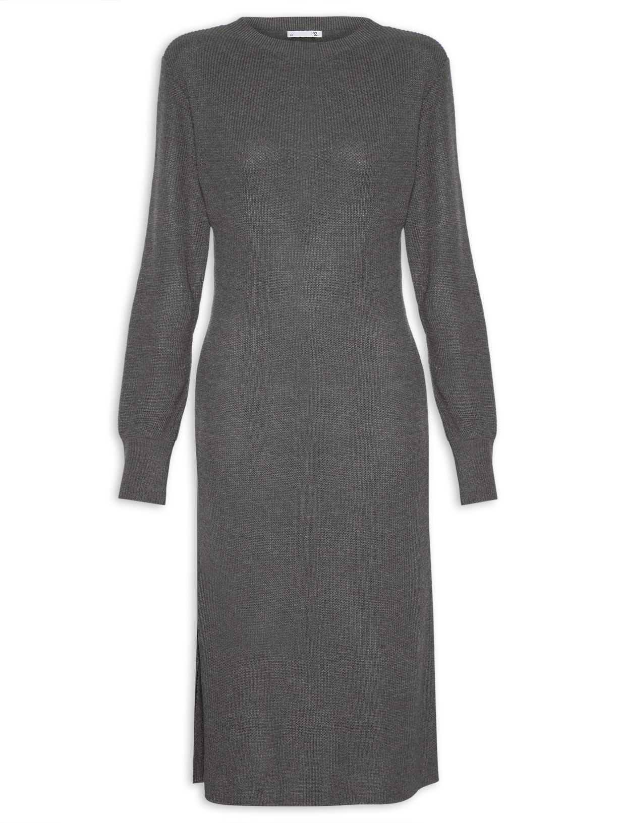 Vestido Em Tricot Manga Longa - Cinza