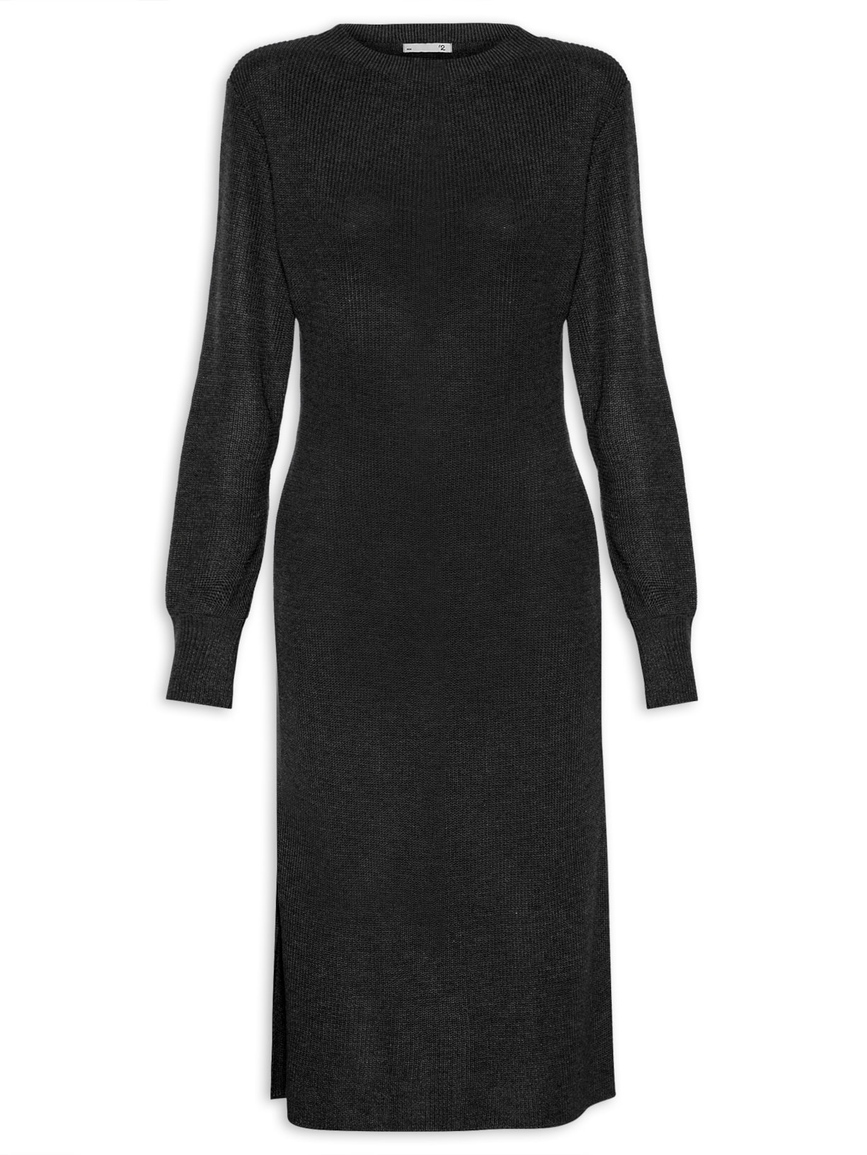 Vestido Em Tricot Manga Longa - Preto