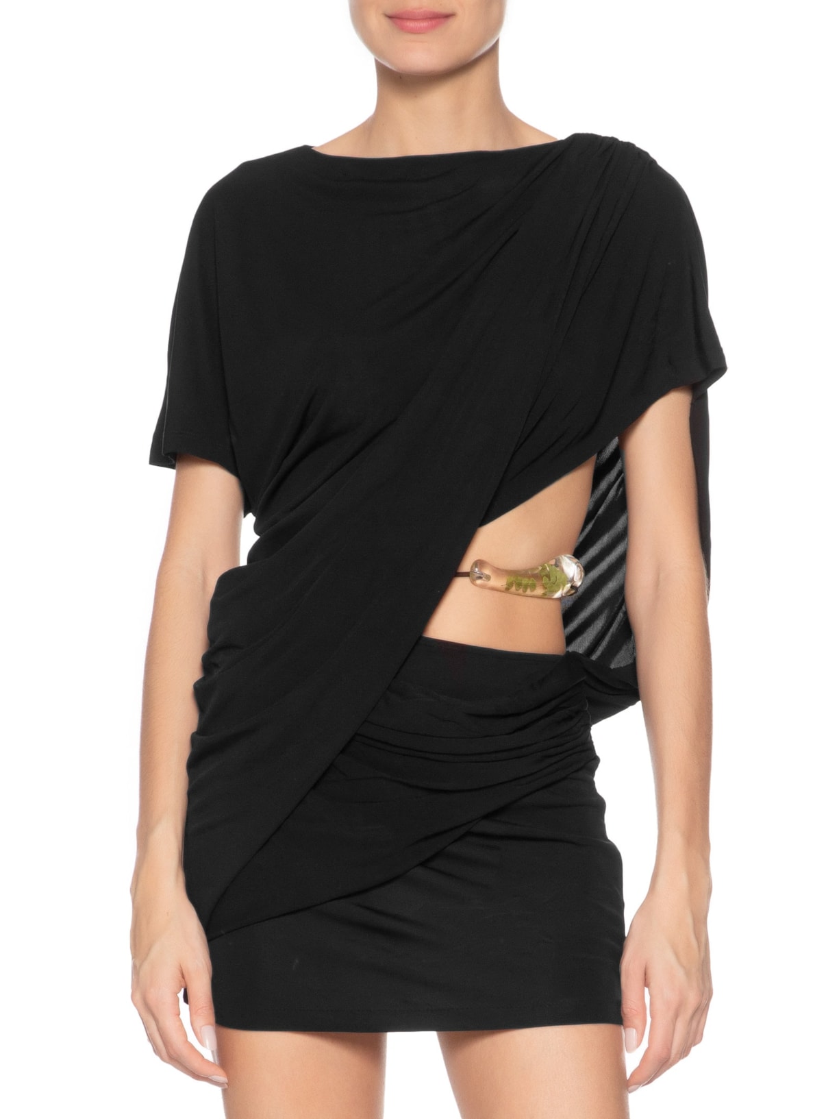 Vestido Encased Nature Resin Draped Jersey Preto Christopher Esber
