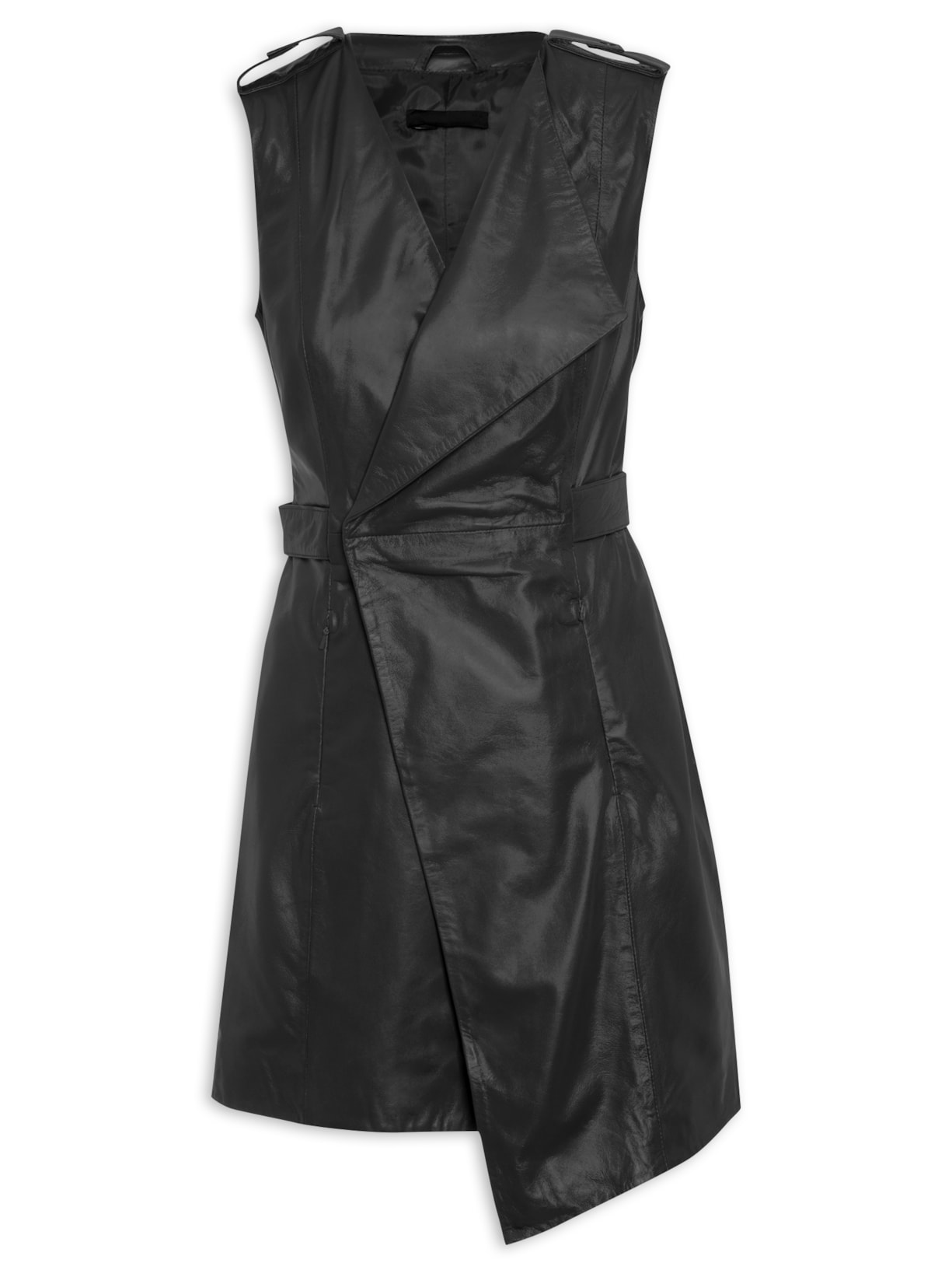 Vestido Envelope Regata De Couro - Preto