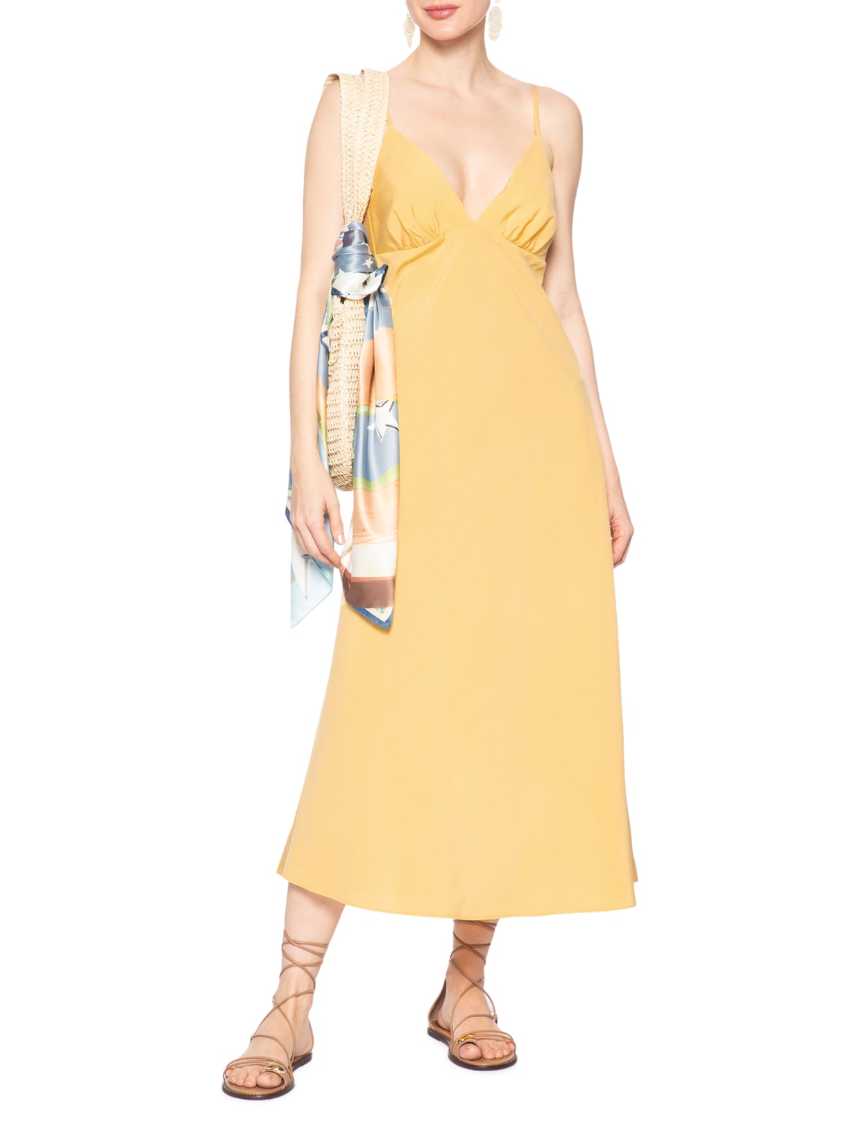 Vestido Enviesado Midi Amarelo Farm