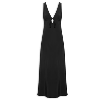 Vestido Enviesado Midi - Preto