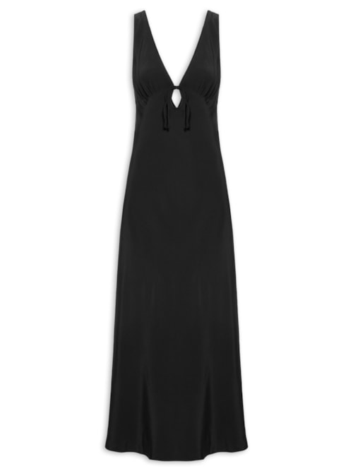 Vestido Enviesado Midi - Preto